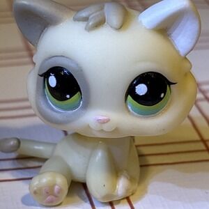 Littlest Pet Shop LPS Authentic 1074 Cream White Green Kitten Cat Green Eyes 08